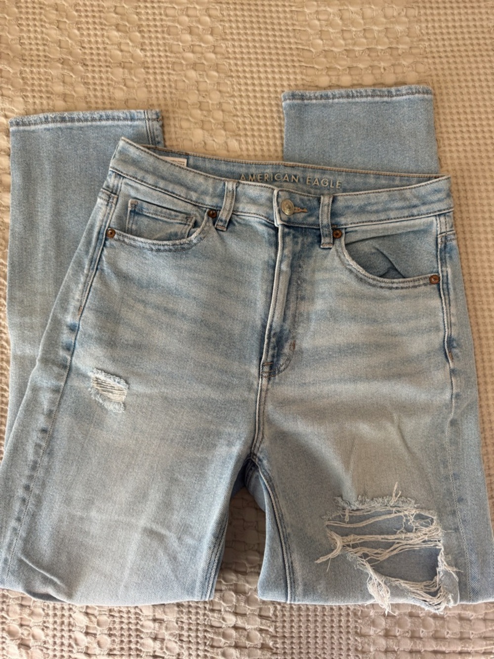 American Eagle Light Wash mom Ripped Jeans